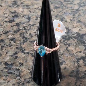 Bomb Party RBP4688 Aqua Blue Cubic Zirconia Rose Gold Sz 6